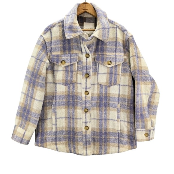 Avec Les Filles Jackets & Blazers - Anthropologie Avec Les Filles Purple White Plaid Button Front Coat Shacket M